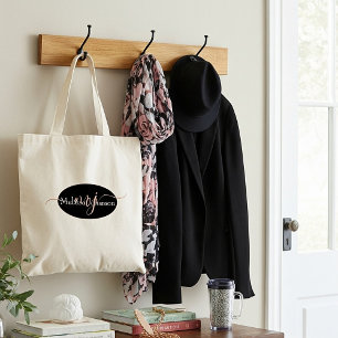 Bolsa Tote Letras elegantes em dourado rosado sobre preto
