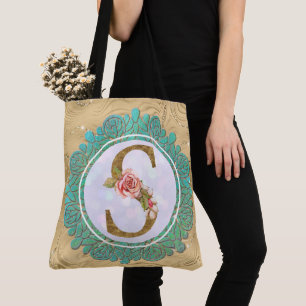 Bolsa Tote Letras Iniciais de Monograma Elegante com Mandala