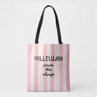 Bolsa Tote Letras manuscritas de Hallelujah com listras cor-d