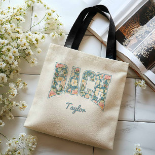 Bolsa Tote Letras Universitárias BACH Azul Floral Retrô Damas