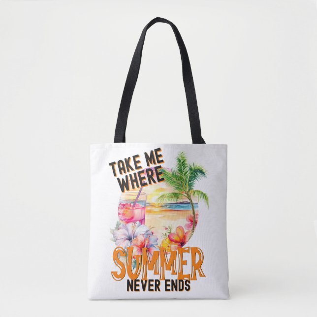 Bolsa Tote Leva-Me Onde O Verão Nunca Termina, Flores Tropica (Frente)