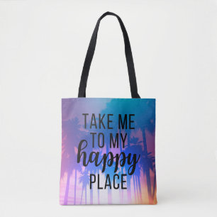 Bolsa Tote Leve-Me Ao Meu Lugar Feliz Boho Beach E Palm Trees