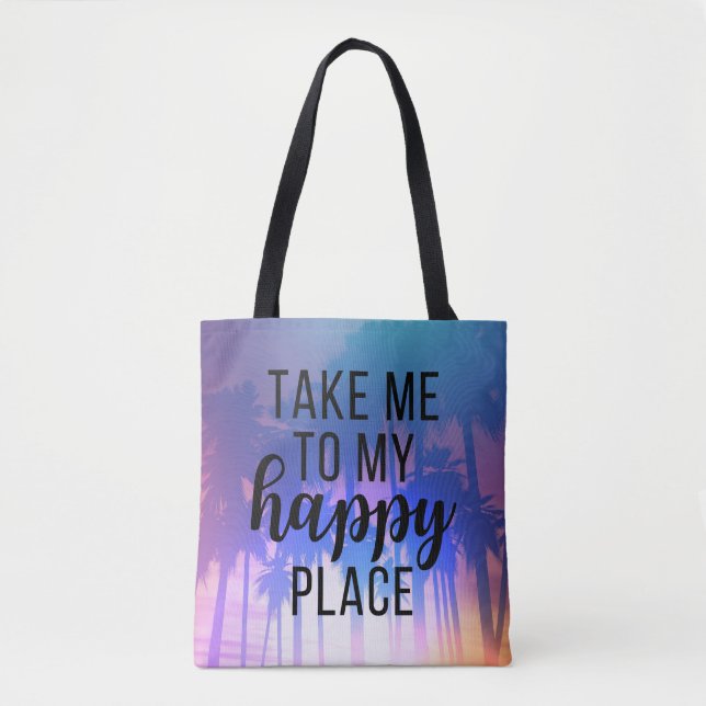 Bolsa Tote Leve-Me Ao Meu Lugar Feliz Boho Beach E Palm Trees (Frente)