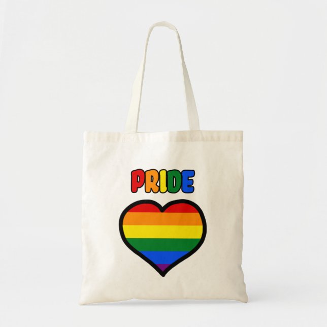 Bolsa Tote LGBT+ Coração do orgulho do arco-íris (Frente)