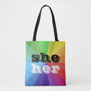 Bolsa Tote LGBT Rainbow Pride Flag Pronoun Ela/Ela