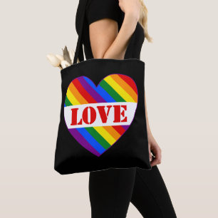 Bolsa Tote LGBTQ+ Sinalizador arco-íris Amor Preto -