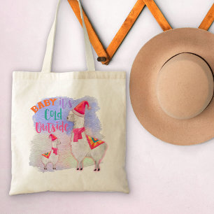 Bolsa Tote Lhamas - Bebê é frio lá fora - Natal bonito