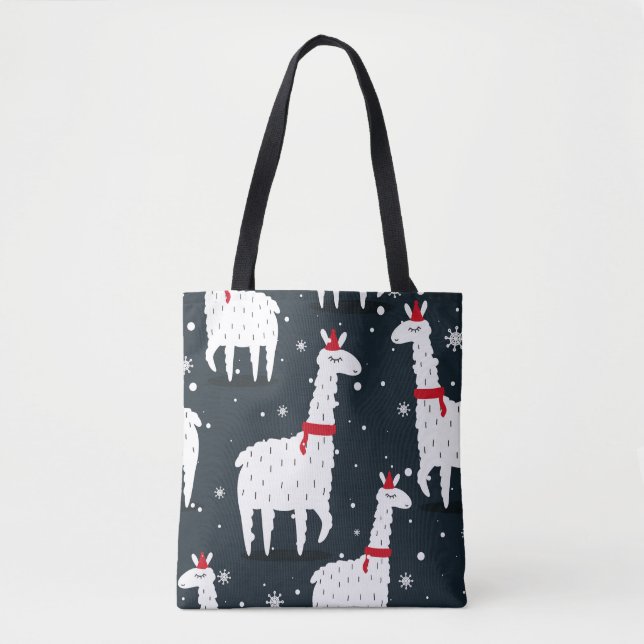 Bolsa Tote Lhamas Coloridas: Animais Neves Sem Costura. (Frente)