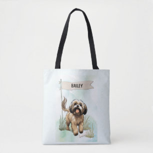Bolsa Tote Lhasa Apso Aquarela Cachorro Personalizado
