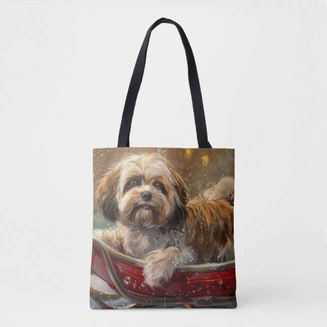 Bolsa Tote Lhasa Apso Cachorro Festivo (Frente)