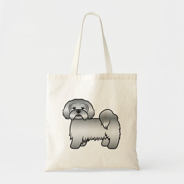Bolsa Tote Lhasa Apso Cinza Prateado Cachorro Fofo de Desenho (Frente)