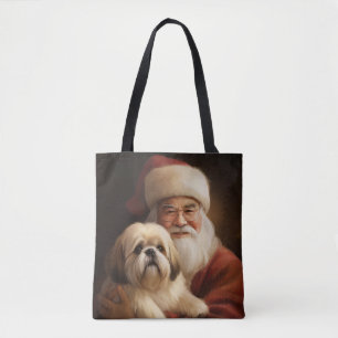 Bolsa Tote Lhasa Apso Com Papai Noel Natal Festivo