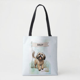 Bolsa Tote Lhasa Apso Watercolor Personalized Dog