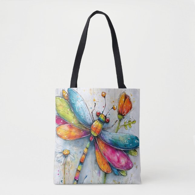 Bolsa Tote Libélula Arco-íris (Frente)