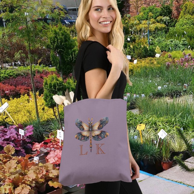 Bolsa Tote Libélula de Arte Popular Monograma Roxo (Criador carregado)