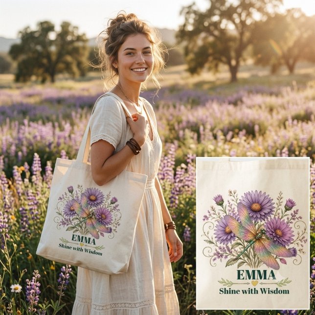 Bolsa Tote Libélula de Flor de Nascimento Personalizada de Se (Criador carregado)