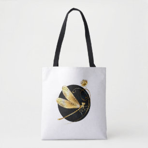 Bolsa Tote libélula ouro em círculo preto
