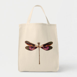 Bolsa Tote Libélula - prata, ouro, roxo e preto