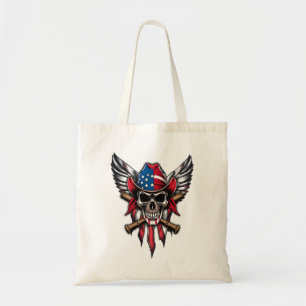 Bolsa Tote Liberdade selvagem, crânio americano com morcegos