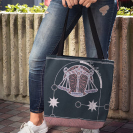 Bolsa Tote Libra - Sinal Zodiac Rosa e Blue Mandala