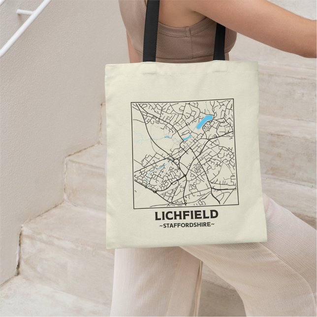 Bolsa Tote Lichfield, Staffordshire City Map Tote Bag (Criador carregado)