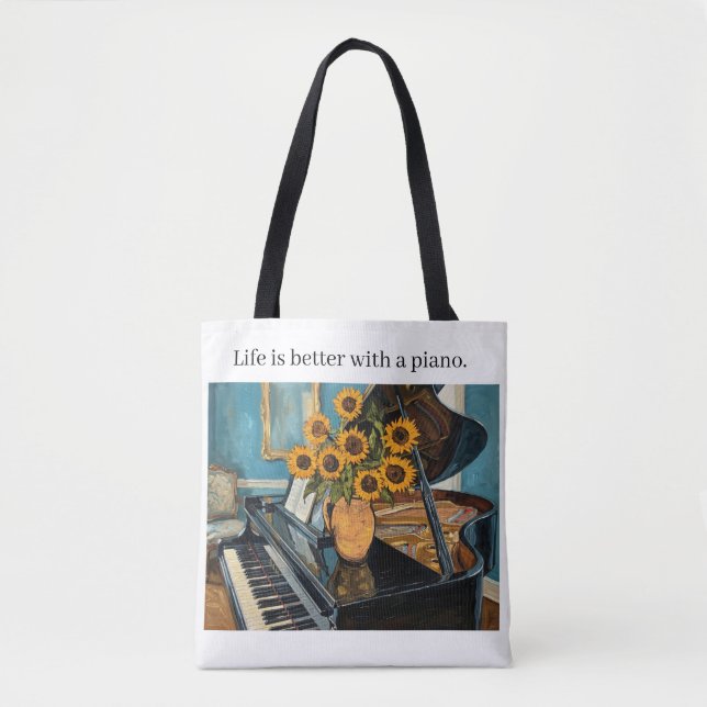 Bolsa Tote Life is better with a piano - awesome totebag! (Frente)