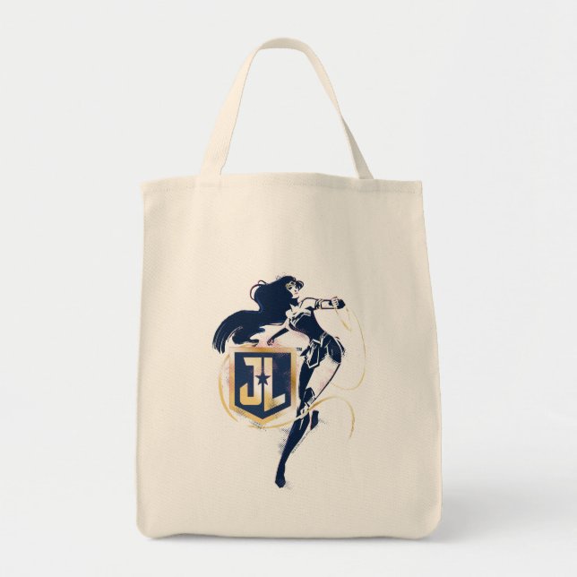 Bolsa Tote Liga da Justiça | Mulher Maravilha & Ícone Pop Art (Frente)
