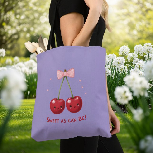 Bolsa Tote Light Purple Little Bag with Cherry Illustration (Criador carregado)