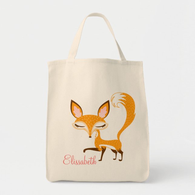 Bolsa Tote Lil Foxie - Fox feminino bonito - sacola feita sob (Frente)