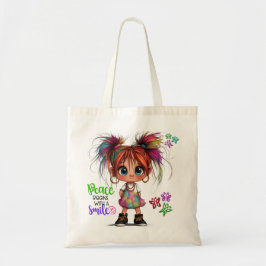 Bolsa Tote Lil' Quirky Girl Peace Tote Bag