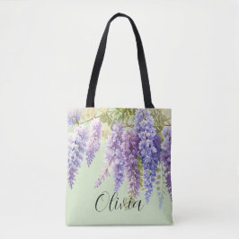 Bolsa Tote Lilac botânico floral de cor d'água roxa