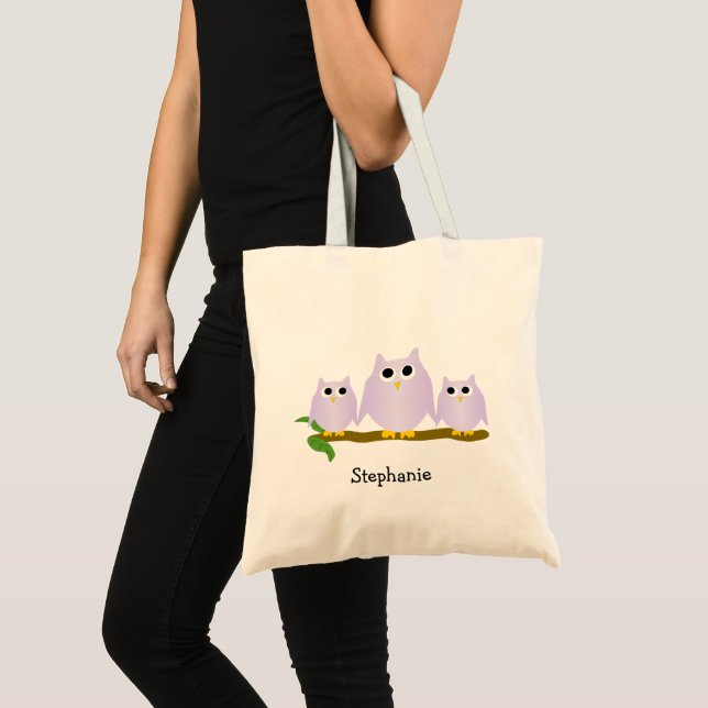 Bolsa Tote Lilac Owls Design Personalizado (Frente (produto))