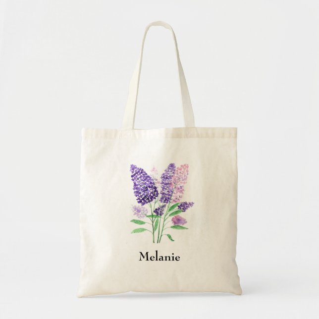 Bolsa Tote Lilacs flores roxas rústicas Quic Floral Elegante (Frente)