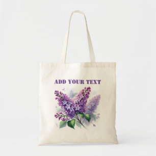 Bolsa Tote Lilas flores roxas Aquarela Floral Elegante