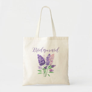 Bolsa Tote Lilas roxo Floral de Aquarela Damas de Honra Casam