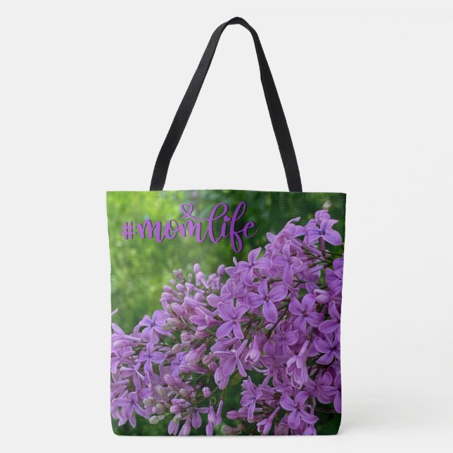 Bolsa Tote Lilases roxos romântica, elegante, púrpura floral  (Frente)