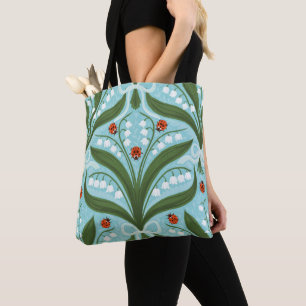 Bolsa Tote Lily do vale e a simetria de joias em verde.