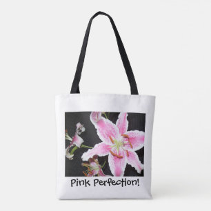 Bolsa Tote Lily Rosa Flor Lilar Rosa Delicada a Preto