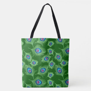 Bolsa Tote Limão e Penas Azuis de Peacock no Emerald Green