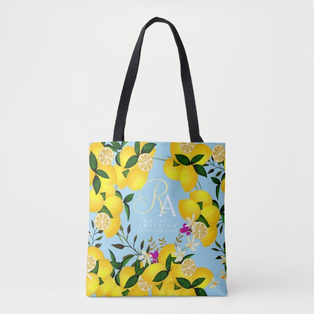 Bolsa Tote Limão Monograma Azul (Frente)
