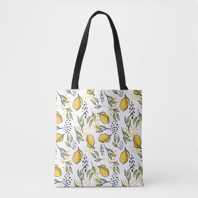 Bolsa Tote Limão, ramos verdes: padrão de abstrato. (Frente)