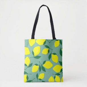 Bolsa Tote Limão Simples, Impressão de Fundo Verde.