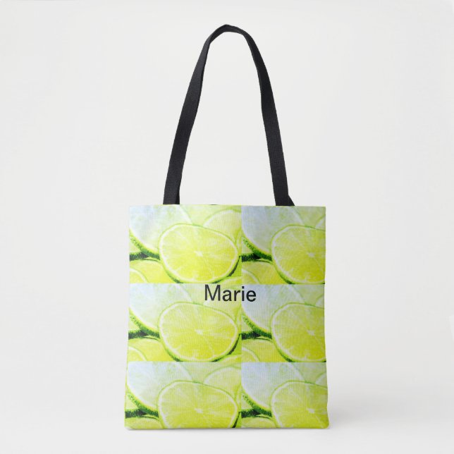 Bolsa Tote Limão verde amarelo simples adicionar nome mínimo  (Frente)