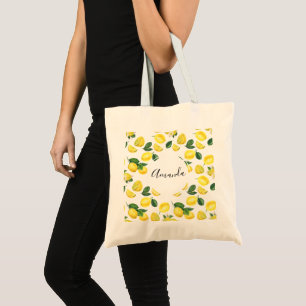 Bolsa Tote Limões Amarelos Padrão de Aquarela