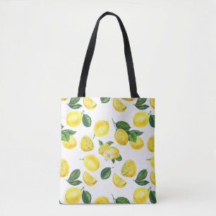 Bolsa Tote Limões Amarelos Padrão de Fruta de Aquarela