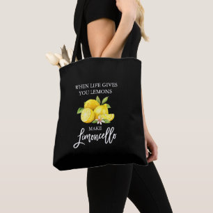 Bolsa Tote Limões de Aquarela Escoamento Limoncello Preto