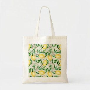Bolsa Tote Limões de aquarela, padrão de fruta sem costura.