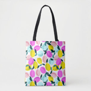Bolsa Tote Limões Desenhados à Mão Padrão Vintage