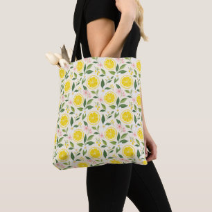 Bolsa Tote Limões e Flores Amarelos de Verão Brilhante
