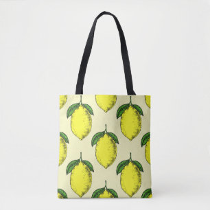 Bolsa Tote Limões e folhas: padrão de verão.